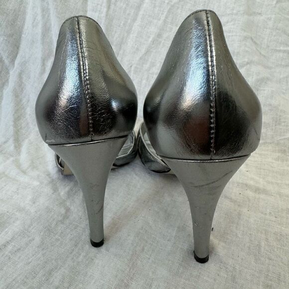 Marc Fisher Women's Surelle Leather Bow Silver Stiletto Heels Sandals 7 - Picture 7 of 10